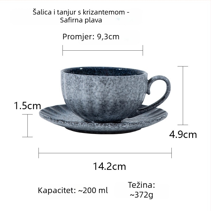 Set šalice za kavu i tanjurić od kameninske keramike, retro luksuzni stil, jednofarbni uzorak, 0,6 kg, mogućnost prilagodbe