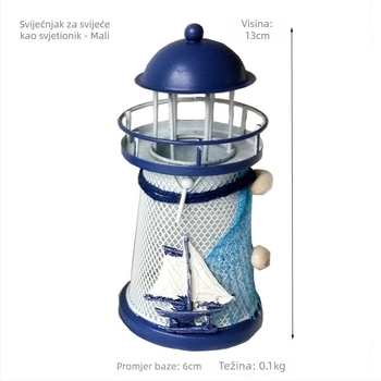 Željezni svijećnjak u obliku svjetionika - mediteranski stil, elektroplatiranje, stolna dekoracija