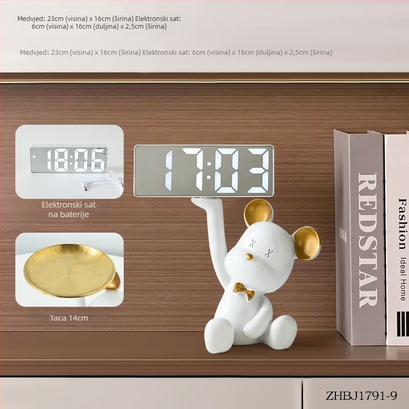 Stolni sat s pretincem za ključeve — smola, prilagodljiv dizajn, korejski stil, pametni alarmni sat