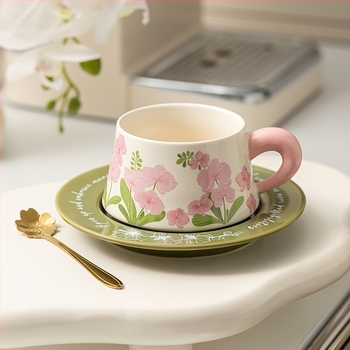 Keramički set šalice za kavu i tanjurića — jednostavan stil, originalna akvarelna slika, Tremella motiv, prilagodljivo, individualno pakiranje