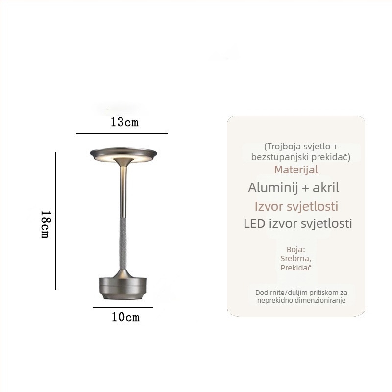 Aluminijska stolna lampa u nordskom stilu, model Flying Saucer Table Lamp, 3W, dodirni prekidač