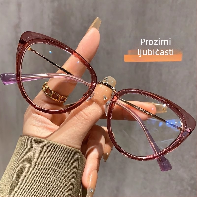 Cat-eye naočale za kratkovidnost s premazom protiv plavog svjetla, okvir TR90+metal, model F-71028, podesivi okvir.