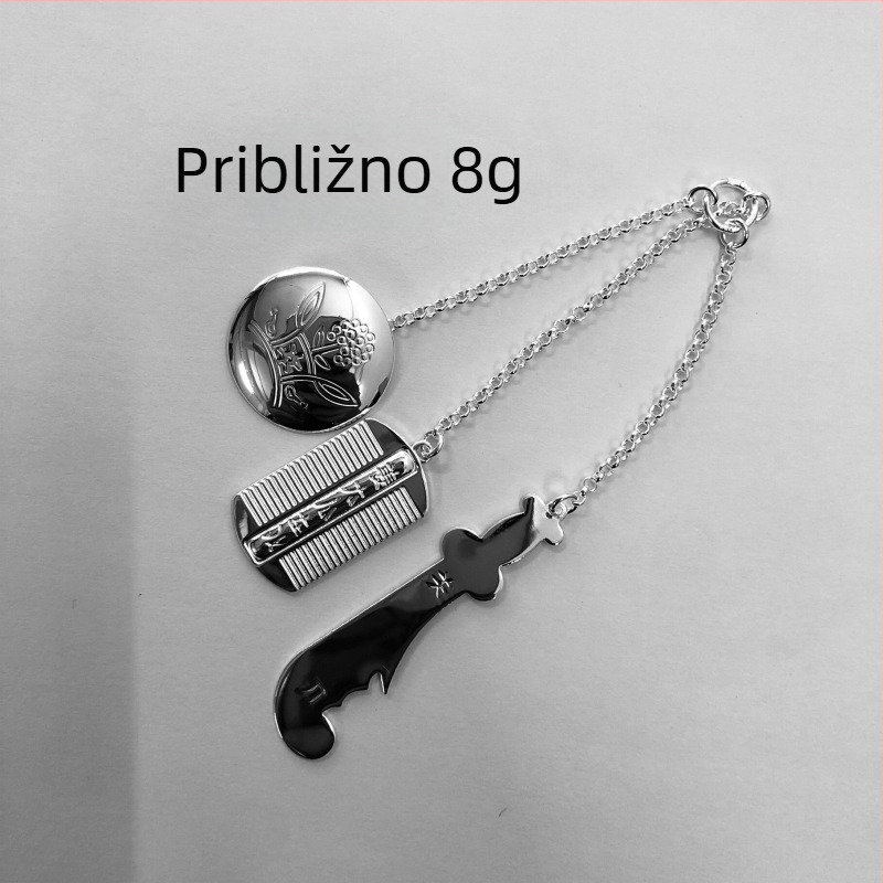 Trodjelni dječji set srebrnih nakita: 12 znakova zodijaka, Bagua ogledalo privjesak i privjesak s punim mjesecom