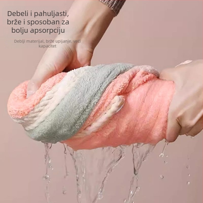 Langcheng suha kapa za kosu – dvostruka, debela i brzo upija; koralni baršun, vlakno 120D, šivanje zatvorenog ruba, težina 100–119 g, mogućnost prilagodbe