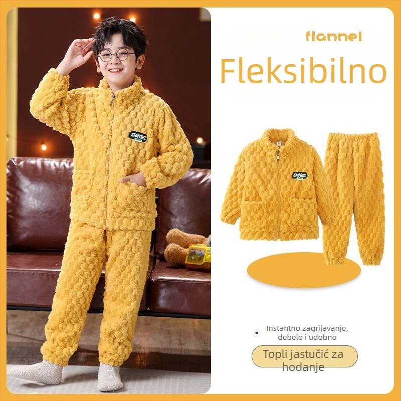 Dječji zimski flanelni komplet s zipom, prugasti uzorak, 95% poliester, dugi rukav, brzo sušenje