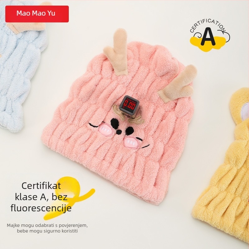 Dječja kapa za sušenje kose od koralnog baršuna, apsorbirajuća, malo ispadanje vlasi, 50–79 g, 150D Jacquard Cut Velvet