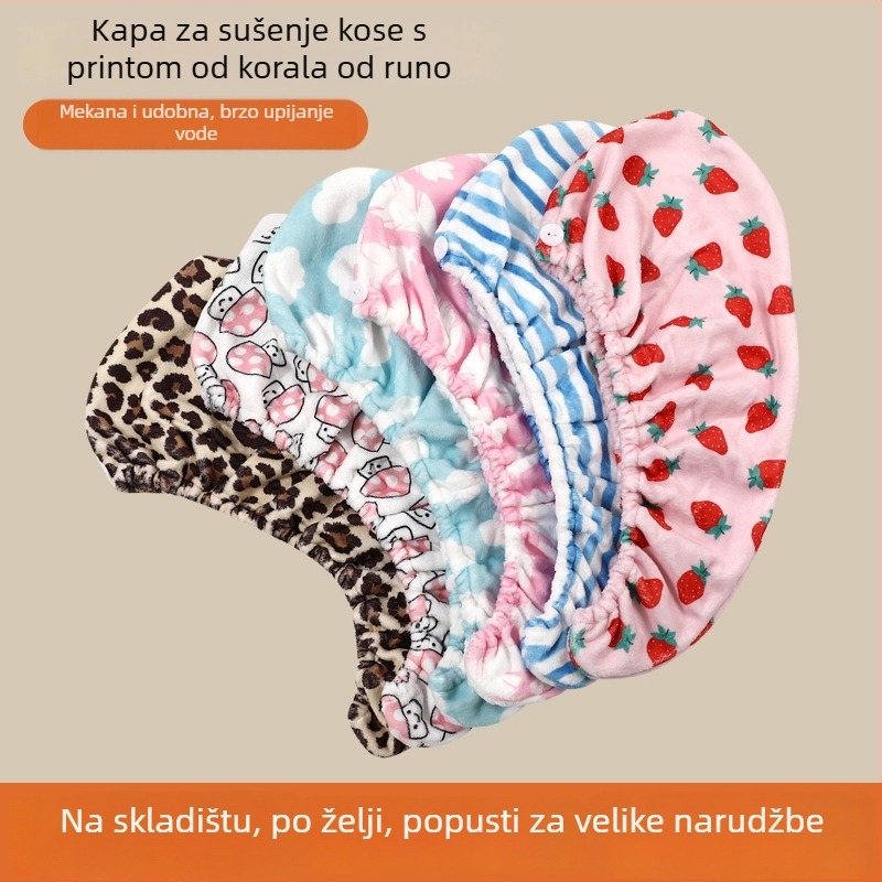 Kapa za sušenje kose od mikrovlakana, poliester, pređa 150D, otisak koralni baršun, 200 g i više