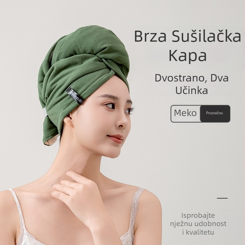 Ženska kapa za sušenje kose — upija vodu, brzo se suši, debela, bez ispadanja vlakana (100% pamuk; preko 200 g; marka Like rhyme; prilagodljiva)
