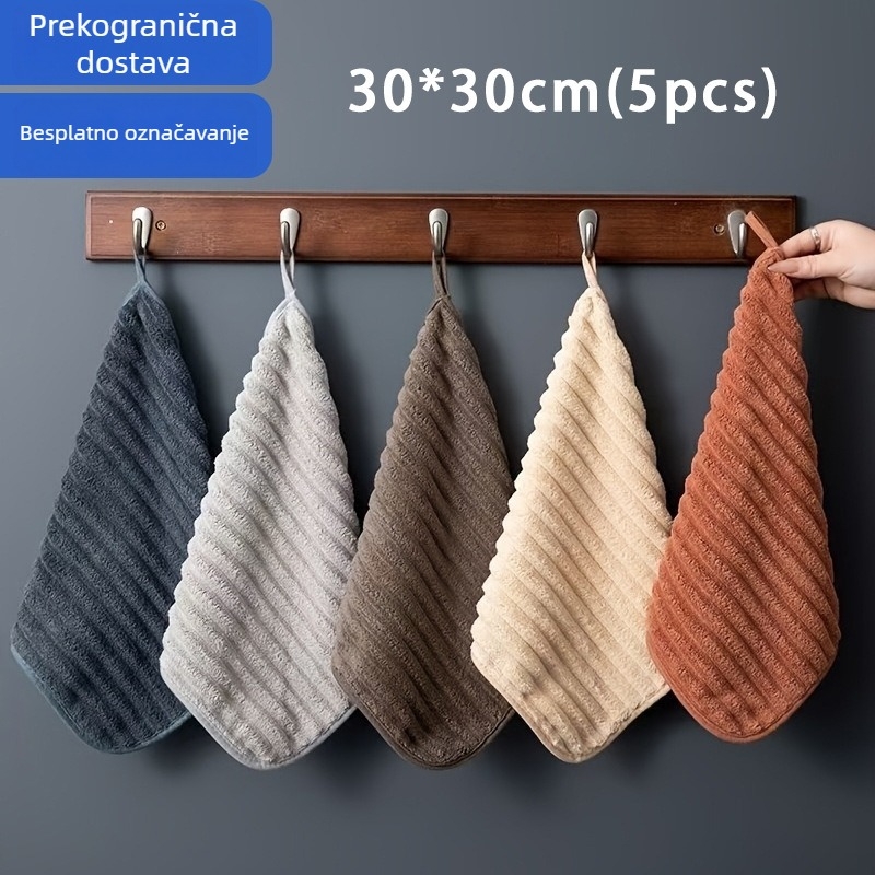 Pet komada ručnika za ruke od koralnog velūra, mekani mali kvadratni ručnici, s kukom za vješanje, za kuhinju i kupaonicu