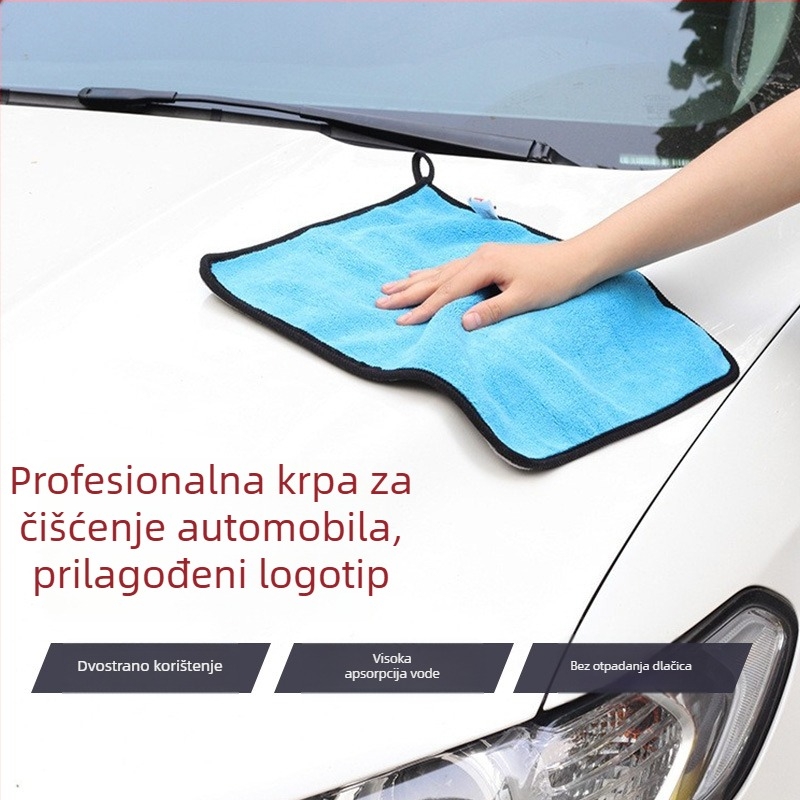 Dvostrana krpa za auto od koralnog velura, debela, visoko upija, višenamjenska čistilna krpa