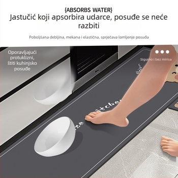 Kuhinjska prostirka od diatomske gline, upija vlagu, protuklizna, otporna na mrlje, može se rezati, jednostavna za održavanje.