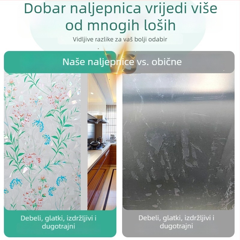 PVC statična folija za staklo s cvjetnim uzorkom, matni prozirni prozor folija za privatnost i toplinsku izolaciju