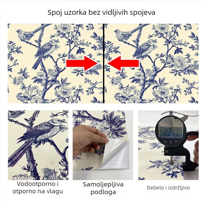 Samoljepljiva PVC tapeta za spavaću sobu, vodootporna i otporna na prljavštinu, s cvjetnim uzorkom.