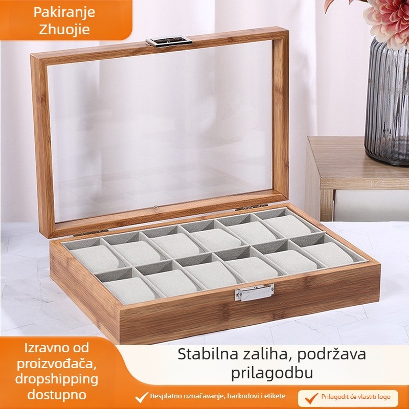Drvena kutija za skladištenje i izlaganje satova s prozorom, velik kapacitet, model 10-19