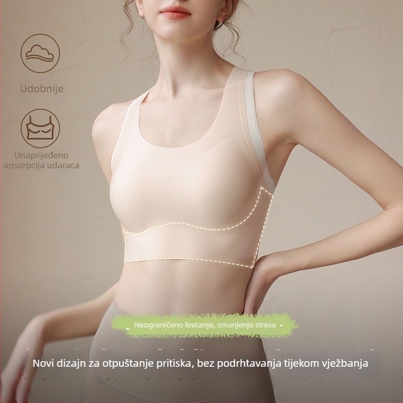 Ženski sportski grudnjak visoke potpore, otporan na udarce i sprječava opuštanje; pogodan za trčanje, fitness i jogu; top u stilu veste s lijepim stražnjim dijelom.