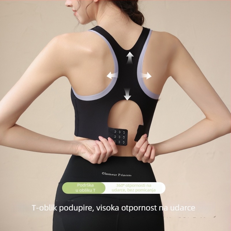 Ženski sportski grudnjak visoke potpore, otporan na udarce i sprječava opuštanje; pogodan za trčanje, fitness i jogu; top u stilu veste s lijepim stražnjim dijelom.