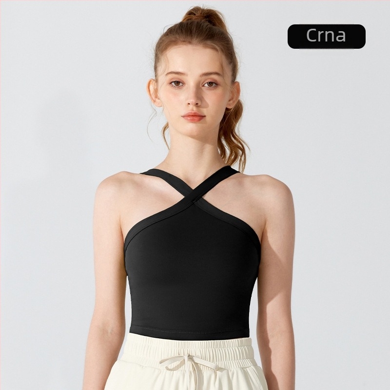 Ženski sportski halter top s jastučićem za dojke i atraktivnim leđima, za jogu — Materijal: Nude Nylon Lycra; Glavni materijal: Nylon; Podstava: Spandex; Vrsta košarice: Puni; Oblik košarice: Srednji; Trake ramena: Fiksne dvostruke