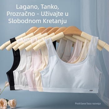 Adolescentski sportski grudnjak-vest, bez šavova, prozračan; glavni materijal najlon s pamukom podstavom; puna košarica, tanko oblikovana košarica s pamukom; fiksni dvostruki remeni
