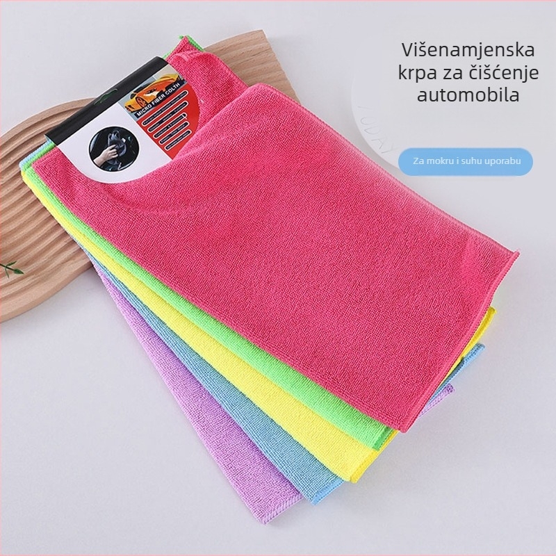 Automobilska microfiber krpa za čišćenje – visoko upijanje; težina 25 g; proizvodni postupak: obrub, ravna pletenina; značajke: dekontaminacija, brzo upijanje vode, otporno na habanje