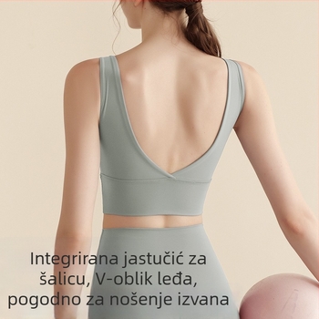 Sportski grudnjak s košaricom 1/4, V-hrbtni dizajn, joga veste s jastučićem za prsa, materijal Nylon+Spandex