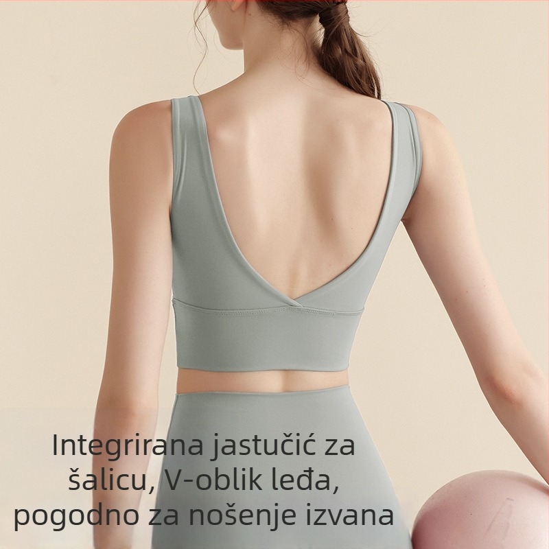 Sportski grudnjak s košaricom 1/4, V-hrbtni dizajn, joga veste s jastučićem za prsa, materijal Nylon+Spandex