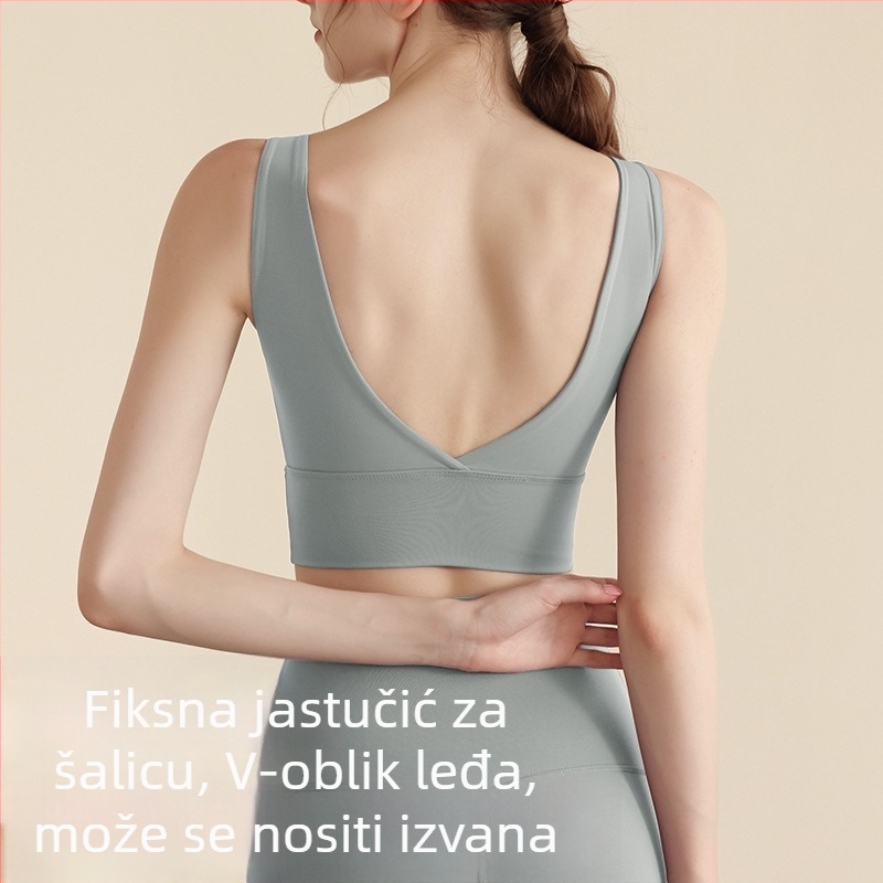 Sportski grudnjak s košaricom 1/4, V-hrbtni dizajn, joga veste s jastučićem za prsa, materijal Nylon+Spandex