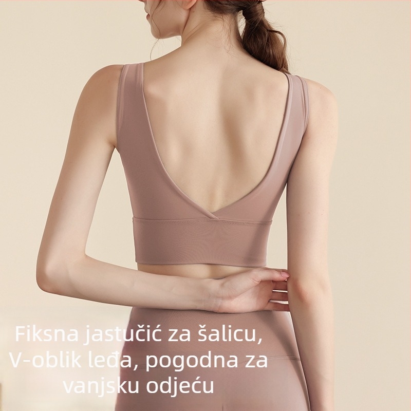 Sportski grudnjak s košaricom 1/4, V-hrbtni dizajn, joga veste s jastučićem za prsa, materijal Nylon+Spandex
