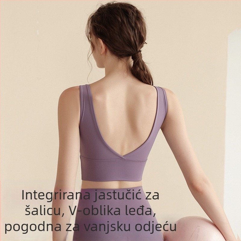 Sportski grudnjak s košaricom 1/4, V-hrbtni dizajn, joga veste s jastučićem za prsa, materijal Nylon+Spandex