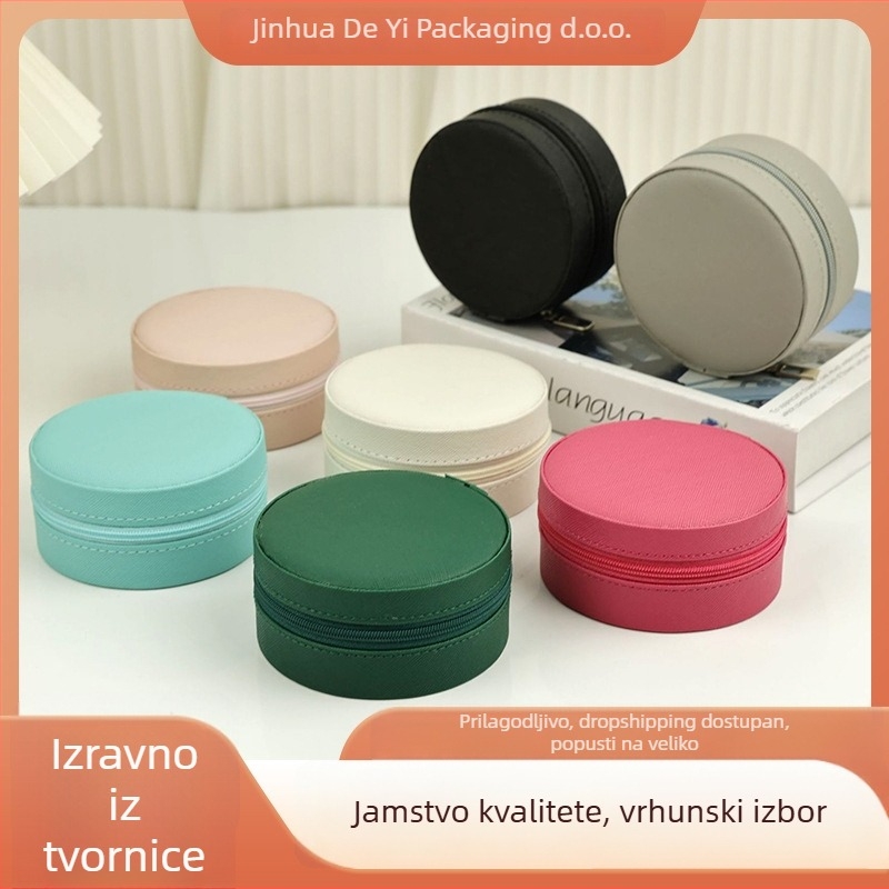 Okrugla jednodjelna kutija za nakit, prijenosni putni pretinac za naušnice, Cortical materijal