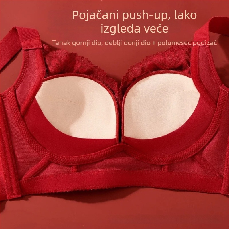 Prozračan čipkasti push-up grudnjak za male grudi, bočna potpora, protiv spuštanja, udoban dizajn