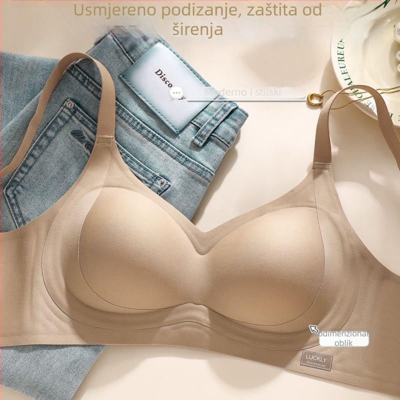 Bežični push-up grudnjak s košaricama 3/4, pamukaste košarice, fiksne dvostruke naramenice, tri reda stražnjih kopči, prozračan, diskretna podrška