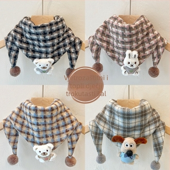 Dječji trokutasti šal, topao i otporan na vjetar, tkana tkanina, karikaturalni uzorak, pogodan za jesen, zimu i proljeće.