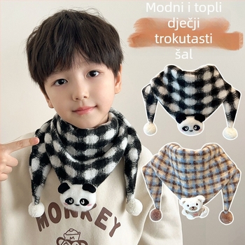 Dječji trokutasti šal, topao i otporan na vjetar, tkana tkanina, karikaturalni uzorak, pogodan za jesen, zimu i proljeće.