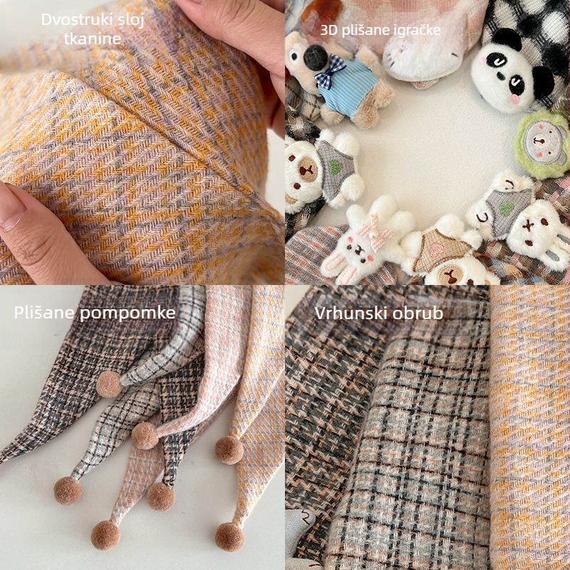 Dječji trokutasti šal, topao i otporan na vjetar, tkana tkanina, karikaturalni uzorak, pogodan za jesen, zimu i proljeće.