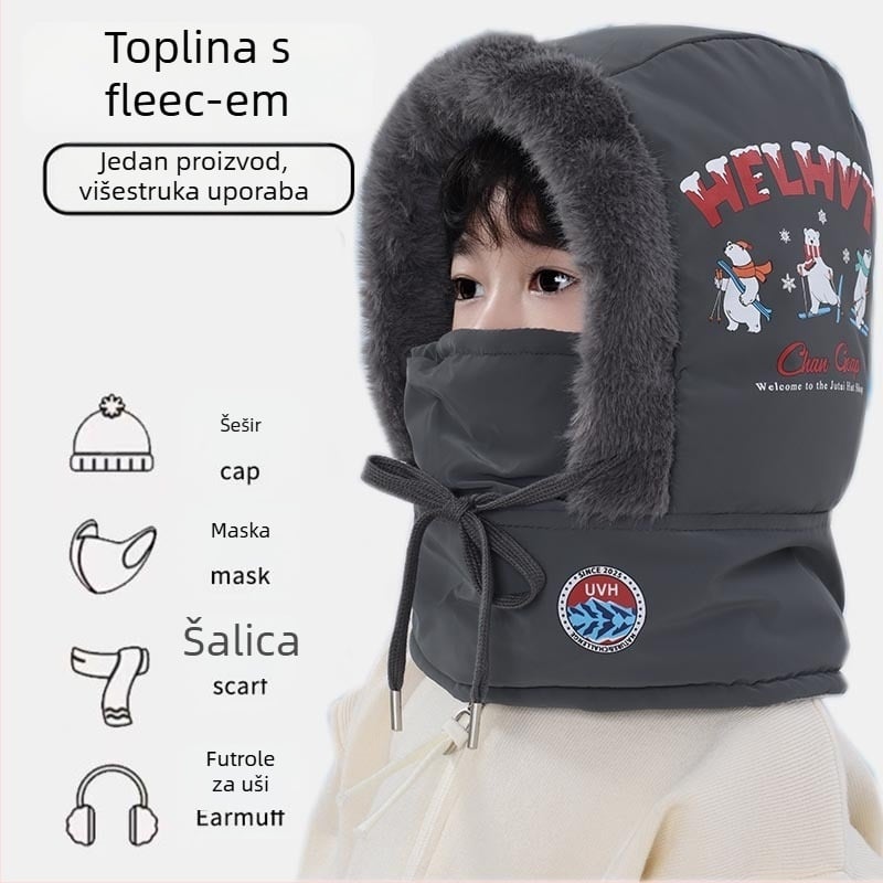 Dječja kapa s kapuljačom za zimu, flis podstava, zaštita vrata, otporna na vjetar, kupolasti oblik s kratkim rubom