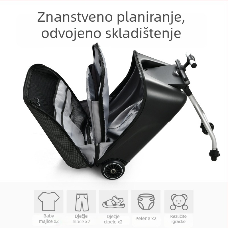 QBOX dječji prtljag za sjedenje na putovanju – otvaranje na zip, TSA kombinacijski lokot, PC materijal, univerzalni kotačići, 4,5 kg