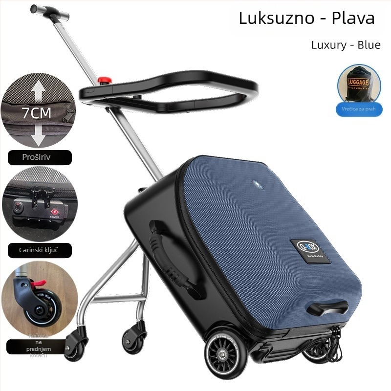 QBOX dječji prtljag za sjedenje na putovanju – otvaranje na zip, TSA kombinacijski lokot, PC materijal, univerzalni kotačići, 4,5 kg