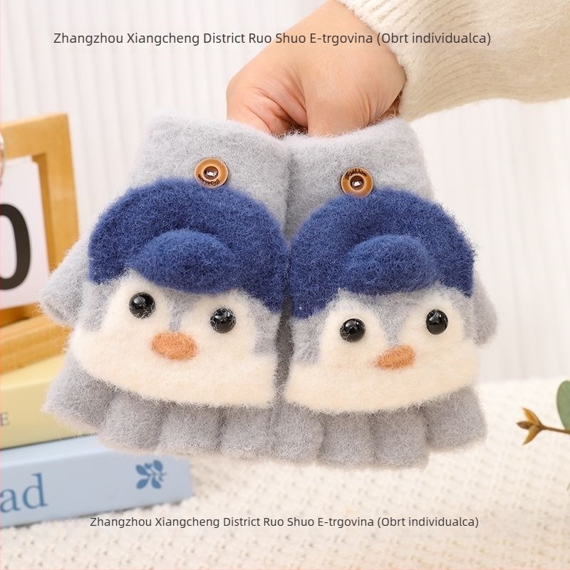 Dječje rukavice s flis podstavom, debele i tople, s preklopnim vrhom, za dječake i djevojčice, pogodne za učenike i pisanje