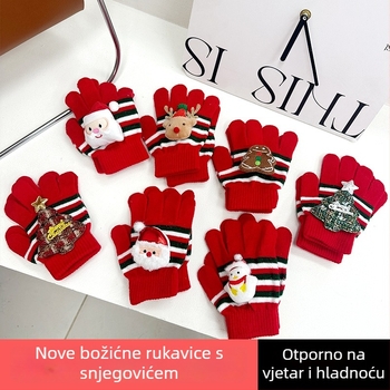 Dječje pletene rukavice s pet prstiju, plišane, crtani uzorak, tople, unisex, za djecu 3–11 godina, zima i jesen