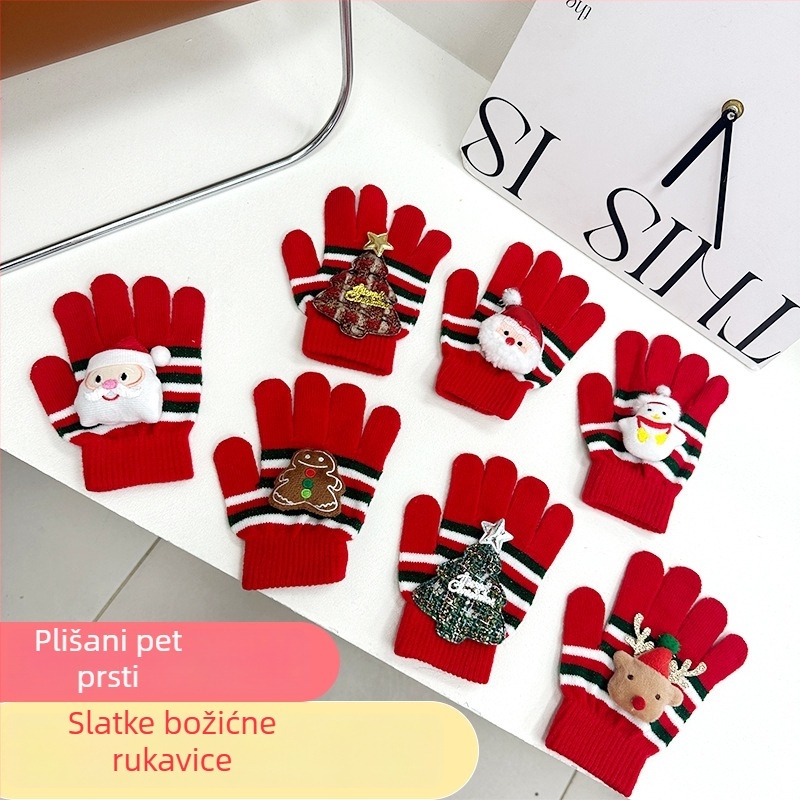 Dječje pletene rukavice s pet prstiju, plišane, crtani uzorak, tople, unisex, za djecu 3–11 godina, zima i jesen