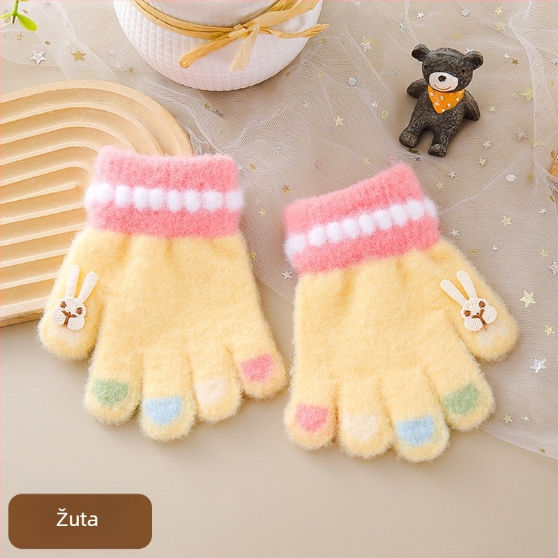 Dječje rukavice za jesen/zimu od najlona, jacquard, rukavice s odvojenim prstima, crtani stil, za djevojčice, 1–3 godine