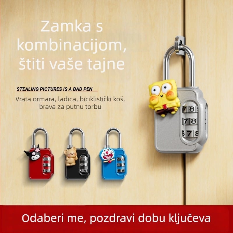 Mehanička brava s parolom za ormariće i prtljagu – cinkovita legura, debljina šipke 3.7 mm, razmak šipke 11 mm, model yx-kkmms, moderni minimalistički stil