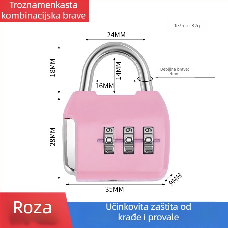 Mehanička brava s parolom za ormariće i prtljagu – cinkovita legura, debljina šipke 3.7 mm, razmak šipke 11 mm, model yx-kkmms, moderni minimalistički stil