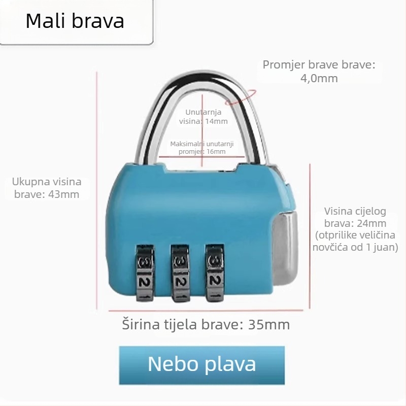 Mehanička brava s parolom za ormariće i prtljagu – cinkovita legura, debljina šipke 3.7 mm, razmak šipke 11 mm, model yx-kkmms, moderni minimalistički stil