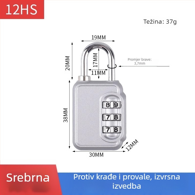 Mehanička brava s parolom za ormariće i prtljagu – cinkovita legura, debljina šipke 3.7 mm, razmak šipke 11 mm, model yx-kkmms, moderni minimalistički stil