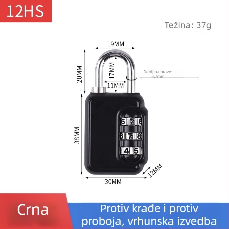 Mehanička brava s parolom za ormariće i prtljagu – cinkovita legura, debljina šipke 3.7 mm, razmak šipke 11 mm, model yx-kkmms, moderni minimalistički stil