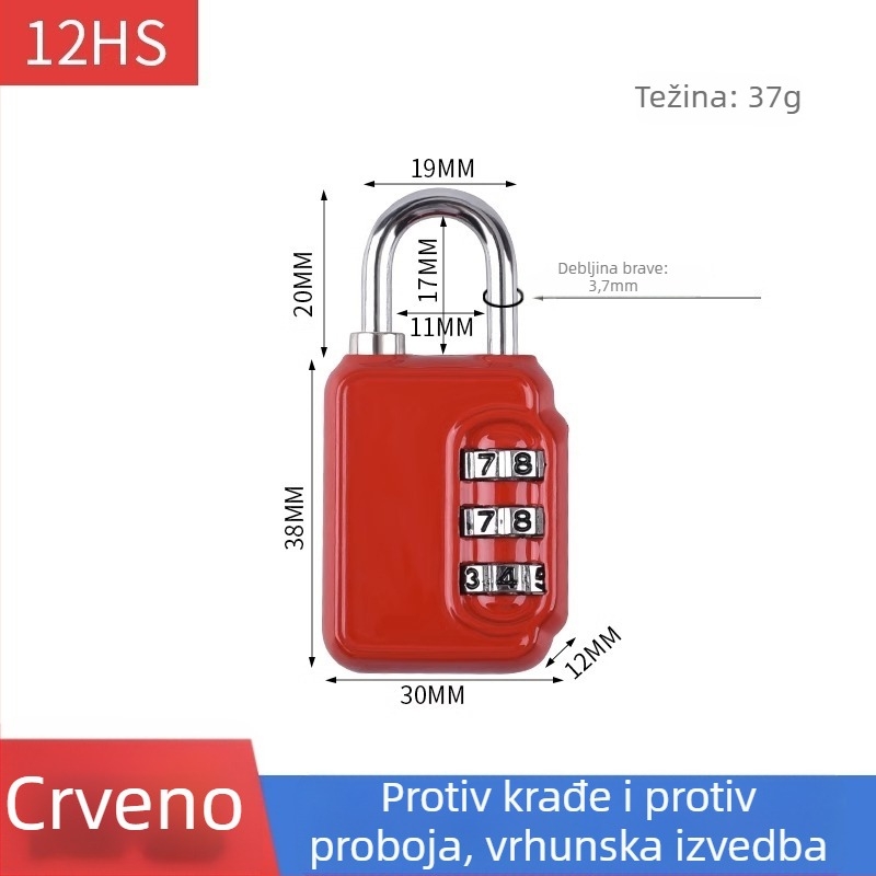Mehanička brava s parolom za ormariće i prtljagu – cinkovita legura, debljina šipke 3.7 mm, razmak šipke 11 mm, model yx-kkmms, moderni minimalistički stil