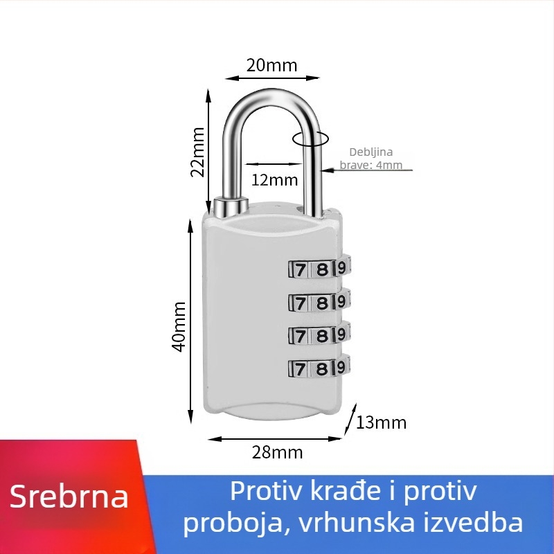 Mehanička brava s parolom za ormariće i prtljagu – cinkovita legura, debljina šipke 3.7 mm, razmak šipke 11 mm, model yx-kkmms, moderni minimalistički stil