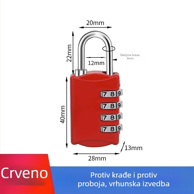 Mehanička brava s parolom za ormariće i prtljagu – cinkovita legura, debljina šipke 3.7 mm, razmak šipke 11 mm, model yx-kkmms, moderni minimalistički stil