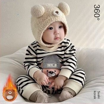 Dječja zimska pletena kapa s zaštitom za uši, topla, za dob 0–12 mjeseci, kupolasti oblik